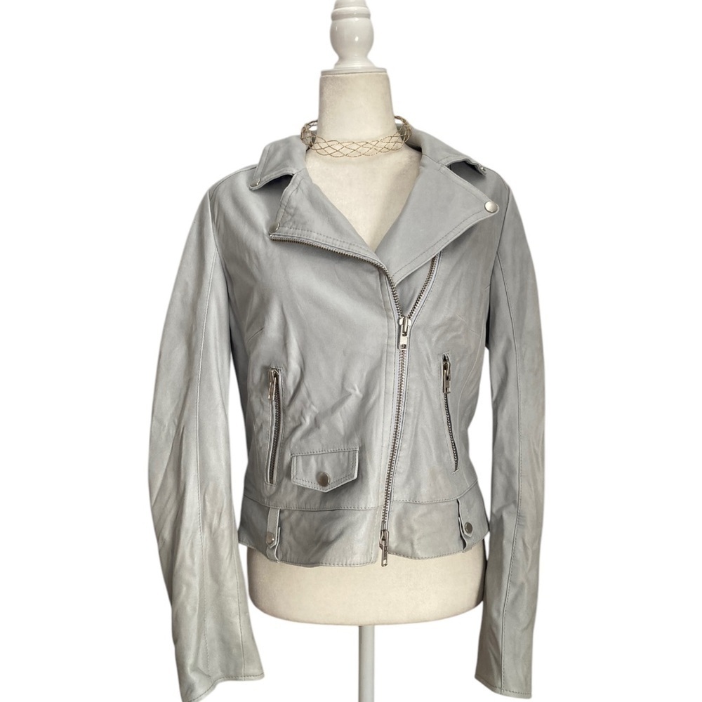 Schyia Lamb Leather Moto Jacket Light Blue - Picture 3 of 13